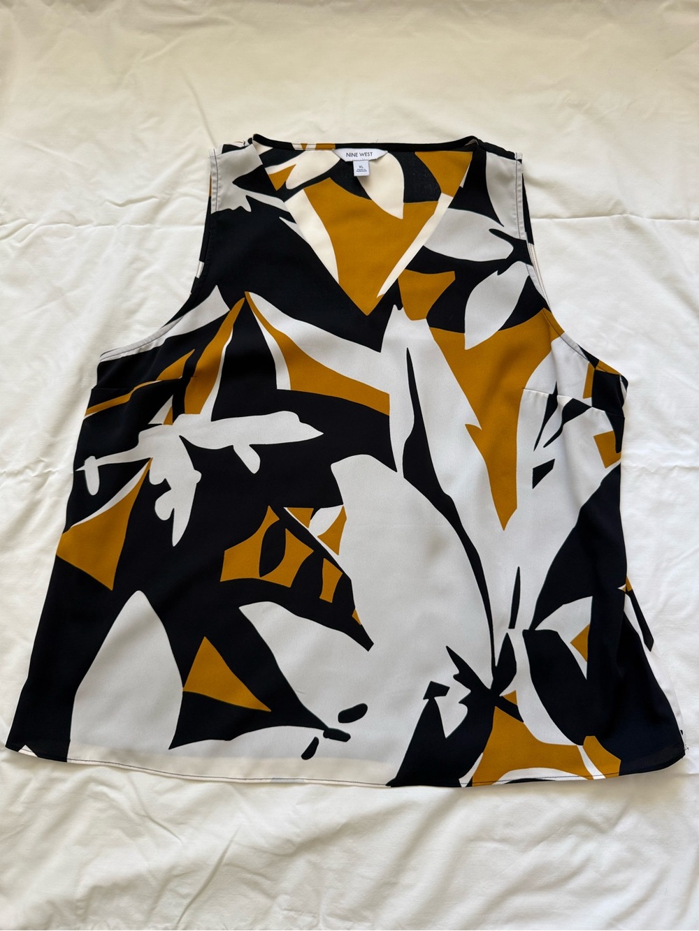 Nine West Black White and Mustard Abstract Sleeveless Camisole